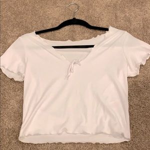 White Ruffle Neck T-shirt